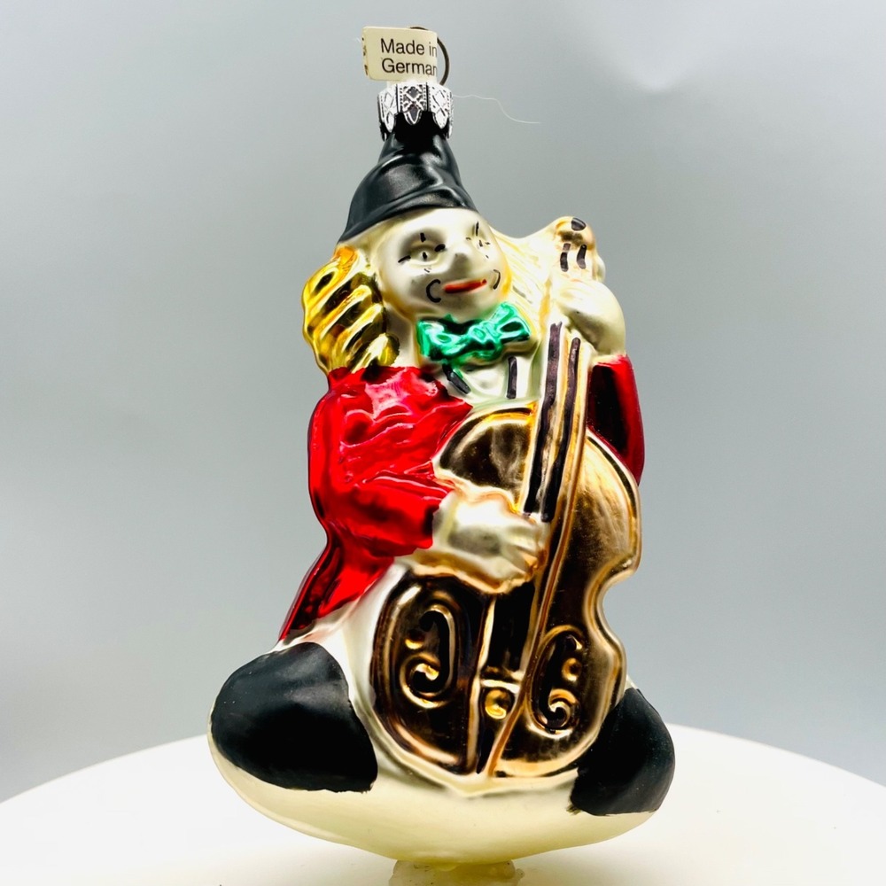 West Germany Glass Clown Cello Ornament